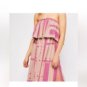 Free People Strapless Dress in Pink and Tan